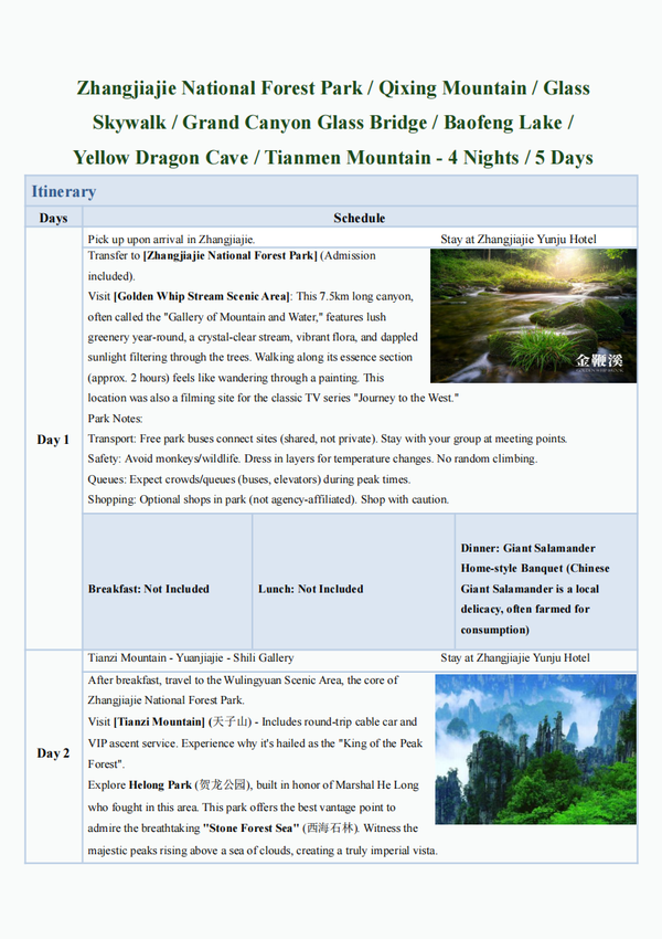 Zhangjiajie 5-day itinerary