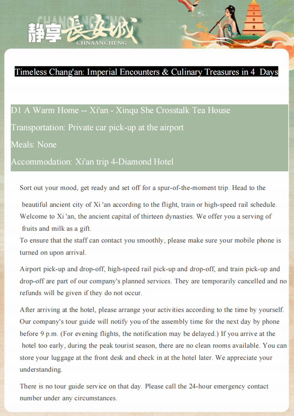 Timeless Chang'an: Imperial Encounters & Culinary Treasures in 4 Days