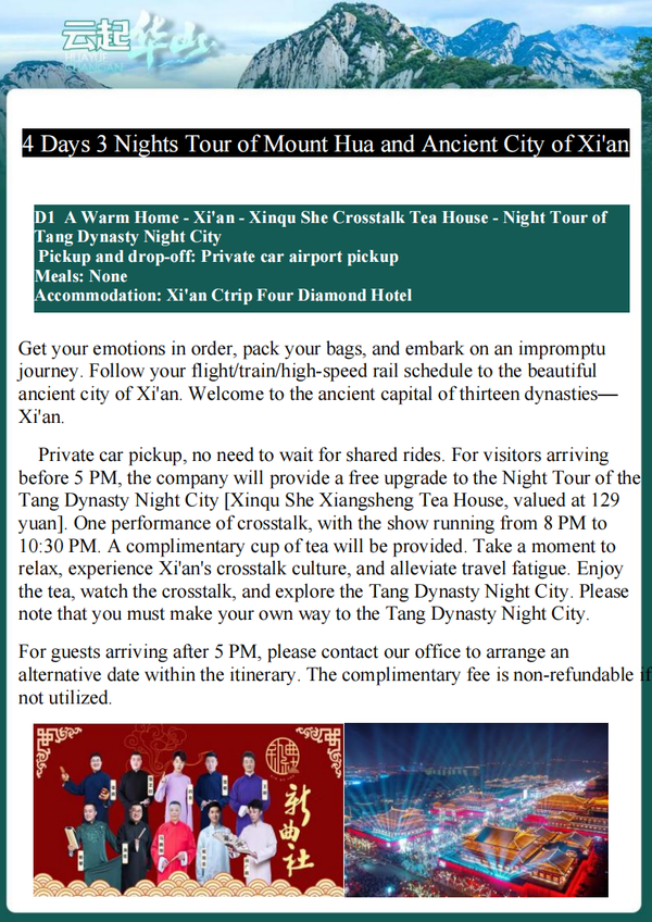 4 Days 3 Nights Tour of Mount Hua and Ancient City of Xi'an